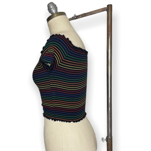 Heart & Hips Rainbow Striped Ruched Stretched Crop Top sz M - Picture 8 of 15